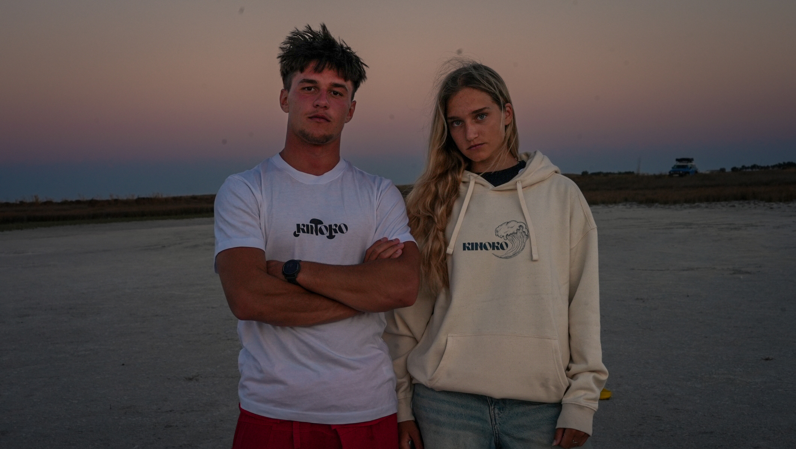 Aglika and Kris wearing Kinoko designs
